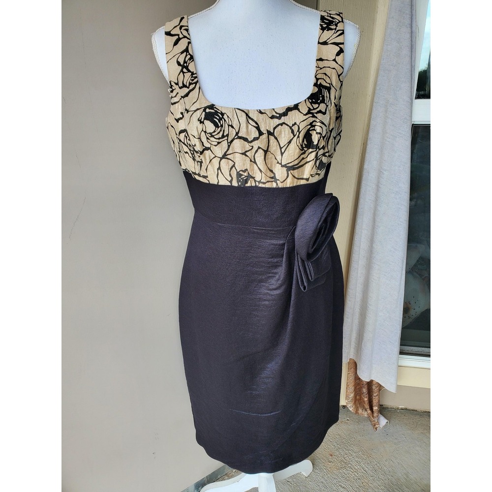 Alex Evenings Dress Womens 8 Black Champagne‎ Sheath Cocktail Rosette Elegant
